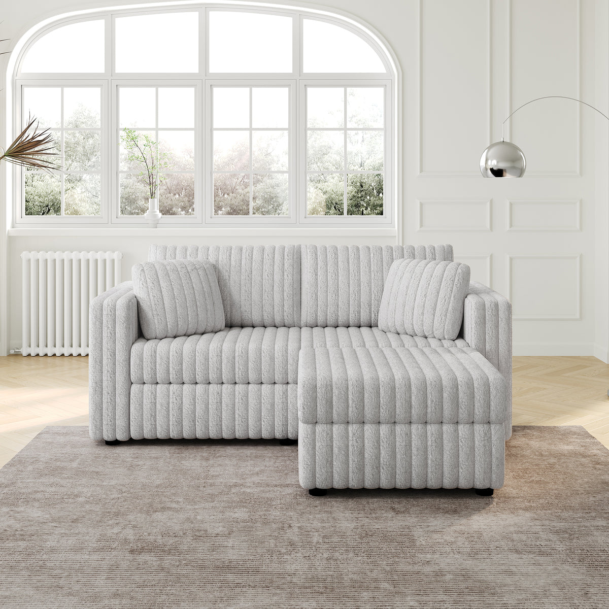 75.6"Soft Rabbit Plush Modular 2-person Sofa with Hydraulic Lift. Highly Comfortable & Stylish. Matches 30.7" Ottoman. Ideal for Bedroom & Living Room. Light gray W1767S00008-djyc