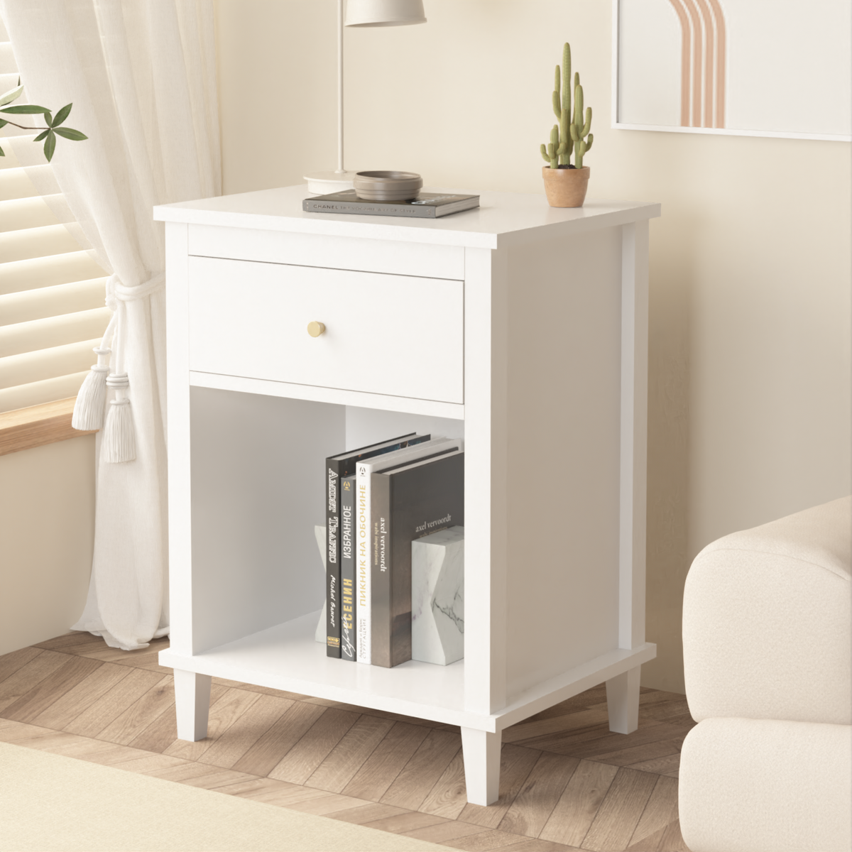 26.77''H Wooden Nightstand with One Drawer One Shelf for Kids, Adults, White W80859138-djyc