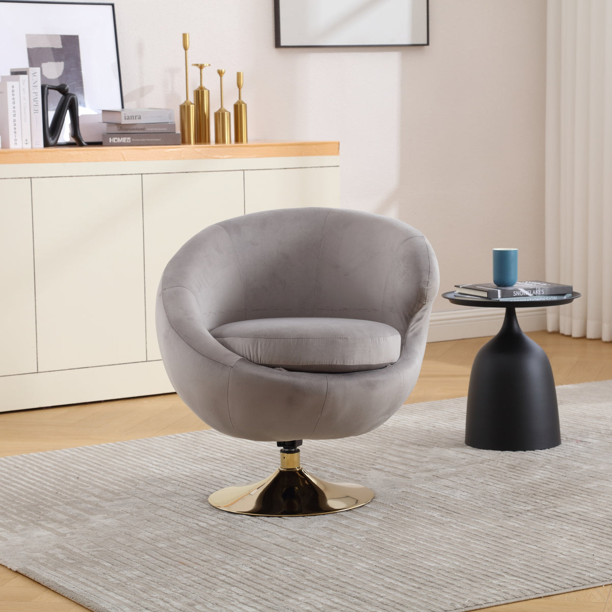 360 Degree Swivel Cuddle Barrel AccentChairs, Round Armchairs with Wide Upholstered, FluffyFabric Chair for Living Room, Bedroom, Office, Waiting Rooms W1539P147076-djyc