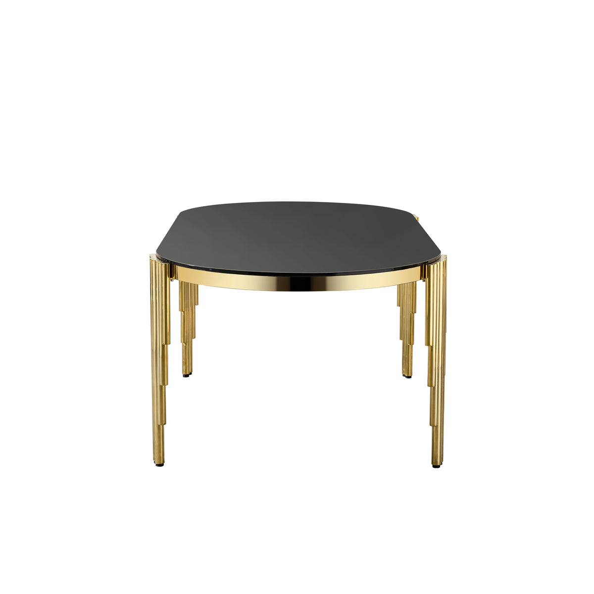 79.53" Black Glass Top oval Dining Table with gold stainless Steel Base for 8 seats W2723S00002-djyc