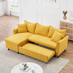 The 80-inch yellow corduroy L-shaped sofa comes with two small throw pillows that can be converted into a sofa bed for storage W1278S00029-djyc