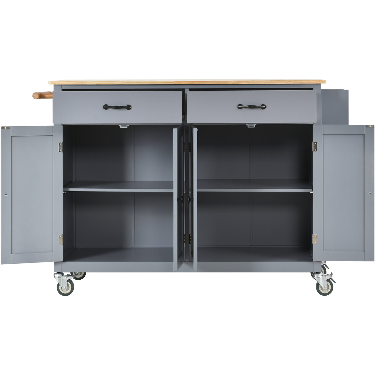 Kitchen Island Cart with Solid Wood Top and Locking Wheels,54.3 Inch Width,4 Door Cabinet and Two Drawers,Spice Rack, Towel Rack (Grey Blue) WF286911AAG-djyc