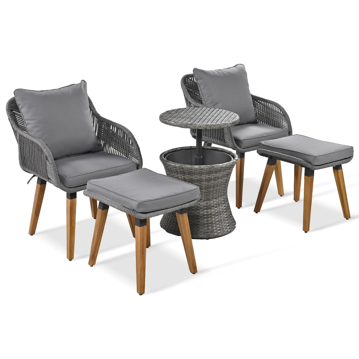 K&K 5 Pieces Patio Furniture Chair Sets, Patio Conversation Set With Wicker Cool Bar Table, Ottomans,Outdoor Furniture Bistro Sets for Porch,Backyard,Balcony,Poolside Grey WF324995AAG-djyc