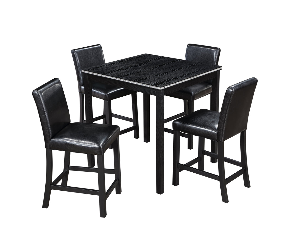 5 Piece Counter Height Table Set, Wooden Kitchen Table Set with Square Table and 4 Upholstered Chairs, Counter Height Dining Table with Crystal Decoration and Chair Set for Kitchen, Dining Room,Black W1998S00038-djyc