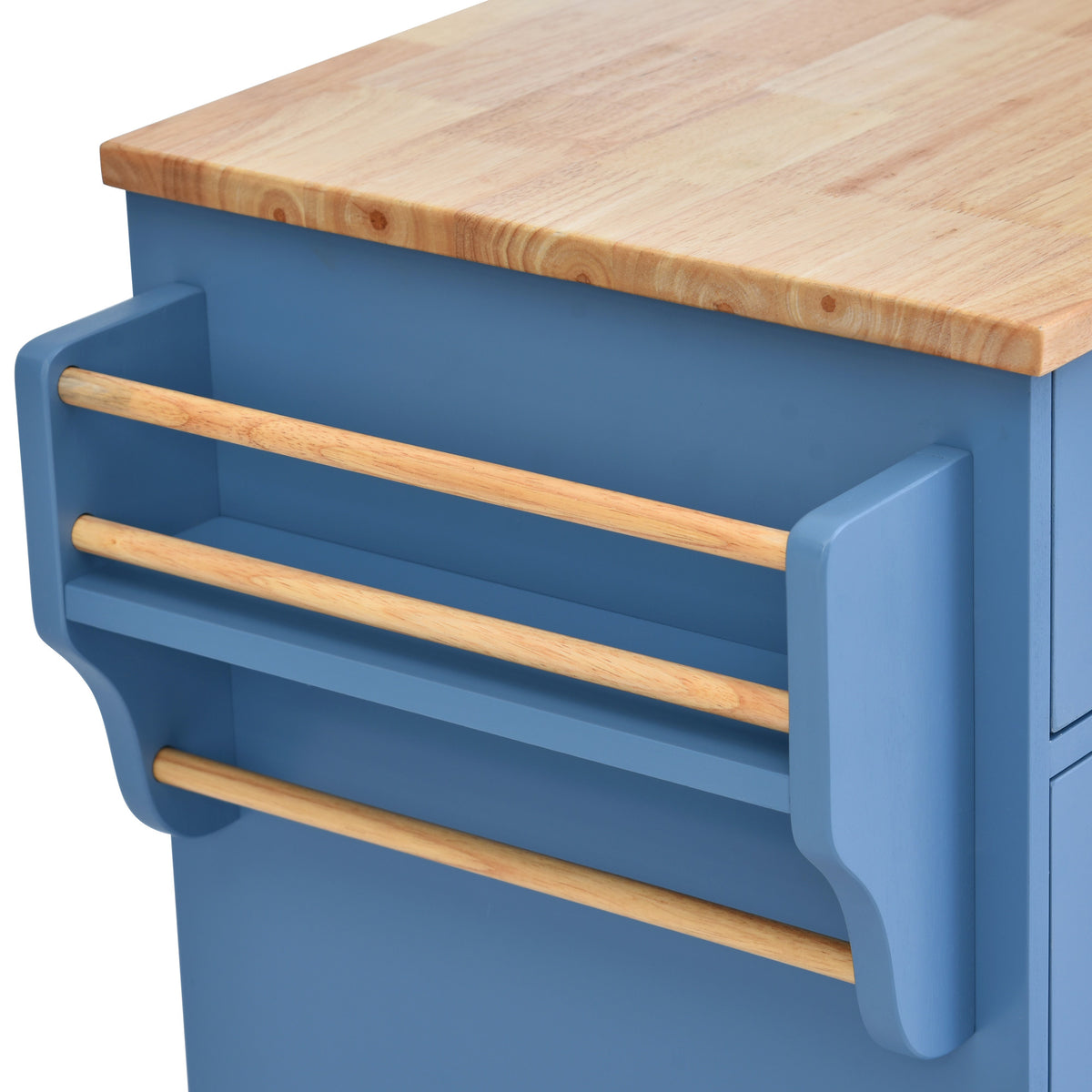 Kitchen cart with Rubber wood desktop rolling mobile kitchen island with storage and 5 draws 53 Inch length (Blue) WF297003AAG-djyc