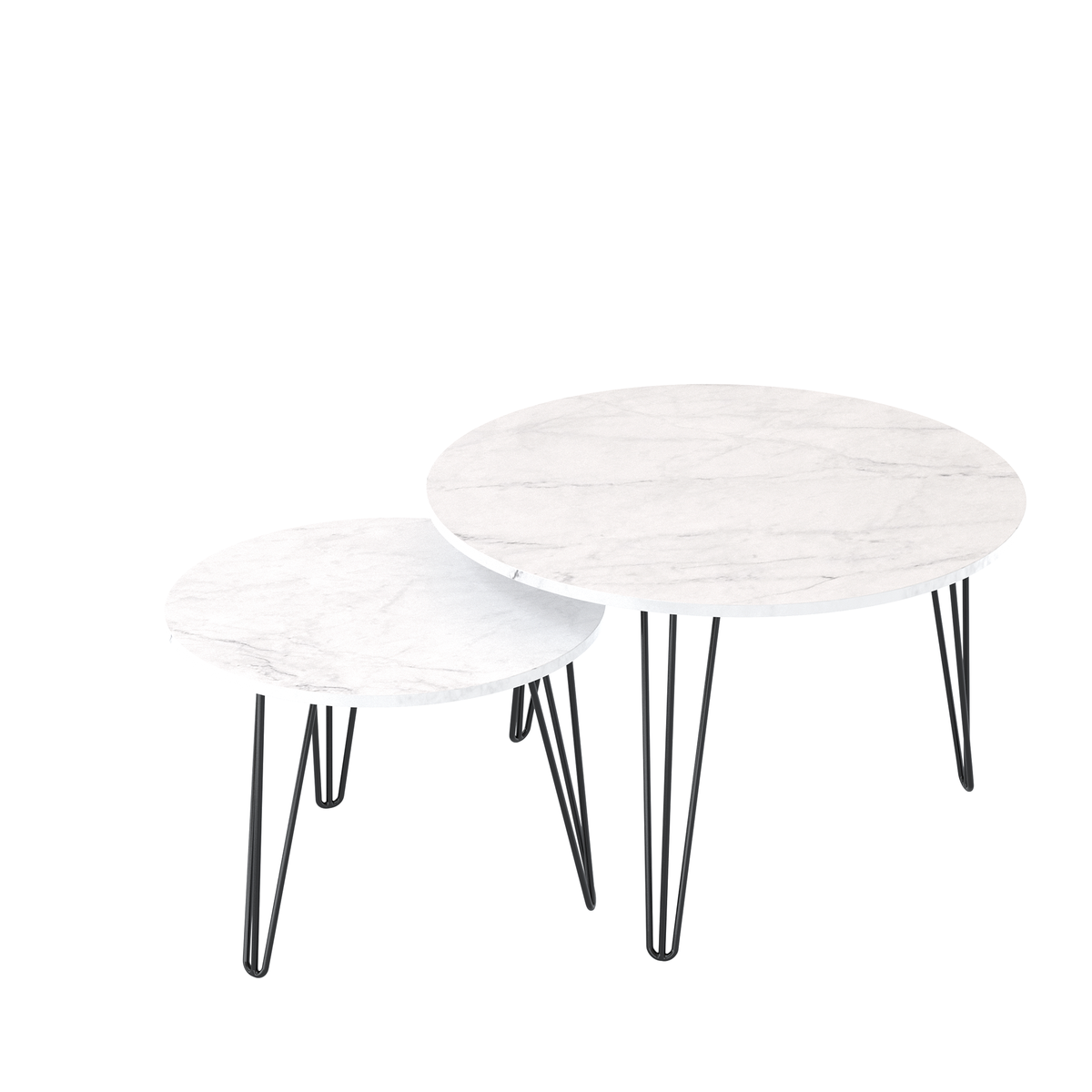 27.56'' Round Nesting Coffee Table Set of 2,Circular Nesting End Table Set, Round Marble Tabletop, and Sturdy Metal Base for Living Room, bedroom, White W808P176737-djyc