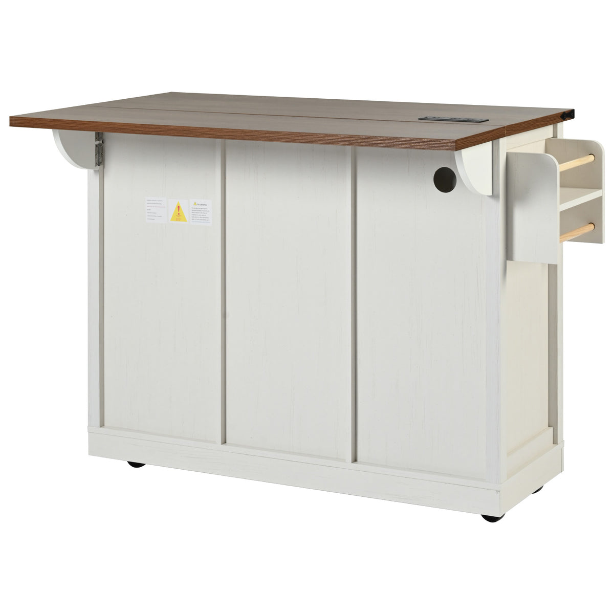 K&K 53.7" Farmhouse Kitchen Island with Power Outlet, 2 Sliding Barn Door Kitchen Storage Island with Drop Leaf, Spice Rack Rolling Kitchen Cart on Wheels, for Home, Kitchen and Dining Room, White N707P170347W-djyc