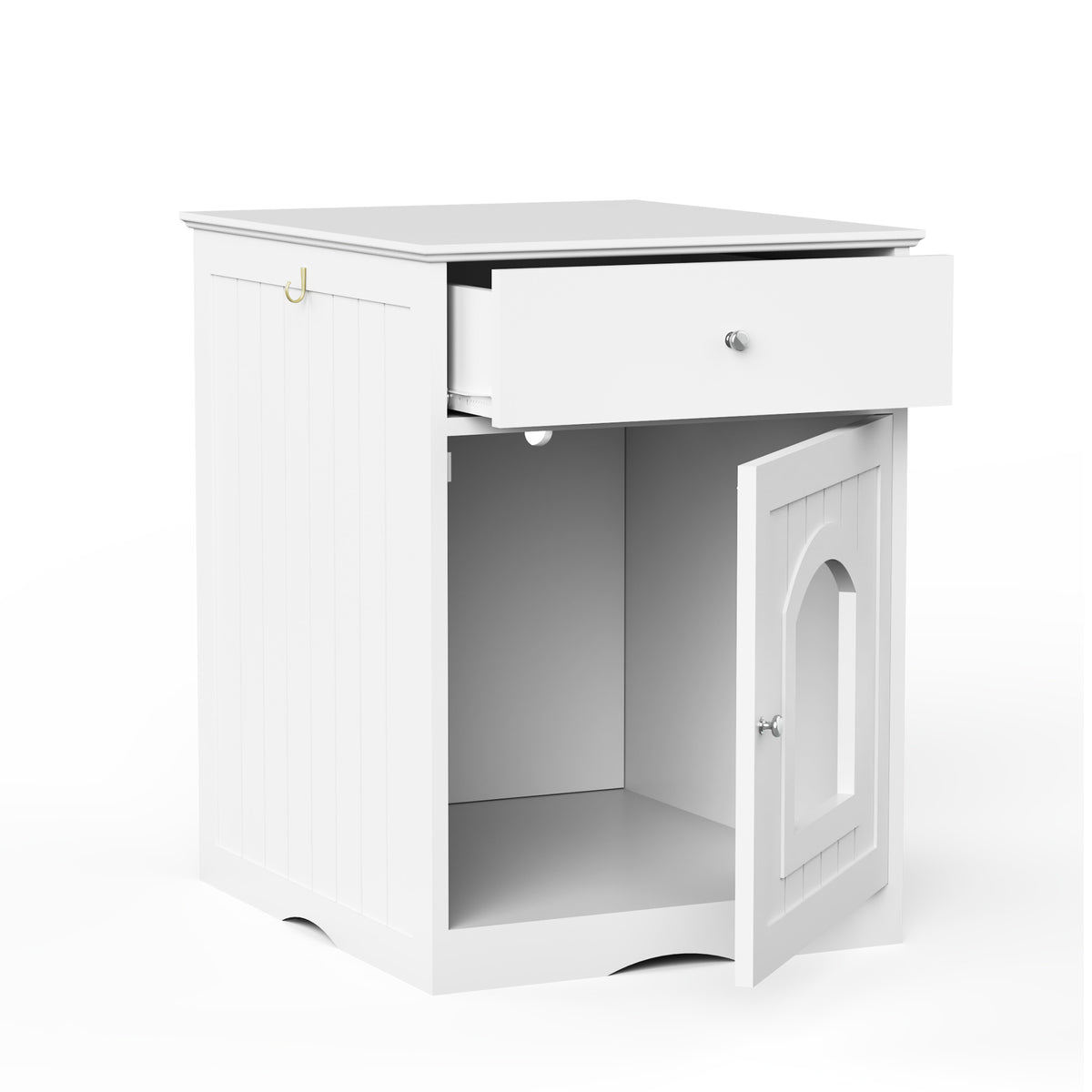 Wooden Pet House Cat Litter Box Enclosure with Drawer, Side Table, Indoor Pet Crate, Cat Home Nightstand (White) W80863135-djyc