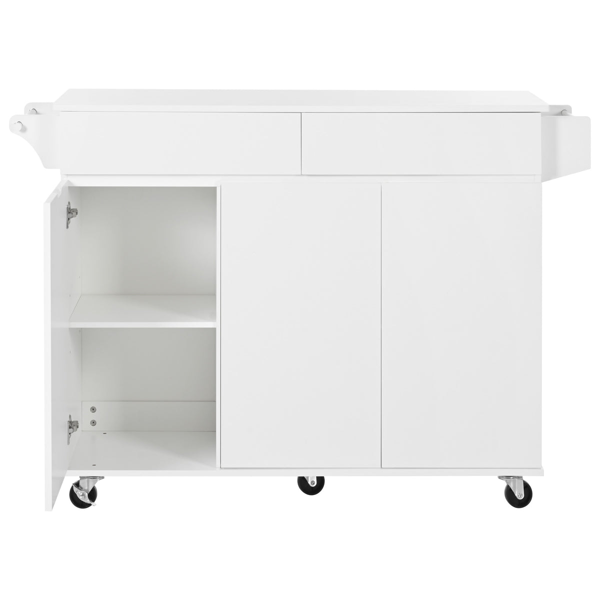 K&K 53.2''Kitchen Island with Drop Leaf, Kitchen Storage Cart with Spice Rack, Towel Rack and 2 Drawers, Rolling Kitchen Island on Wheels with Adjustable Shelves for Kitchen, Dining Room, White N707P173041W-djyc