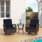 3 Pieces Outdoor Swivel Rocker Patio Chairs, 360 Degree Rocking Patio Conversation Set with Thickened Cushions and Glass Coffee Table for Backyard, Navy blue W640P263674-djyc
