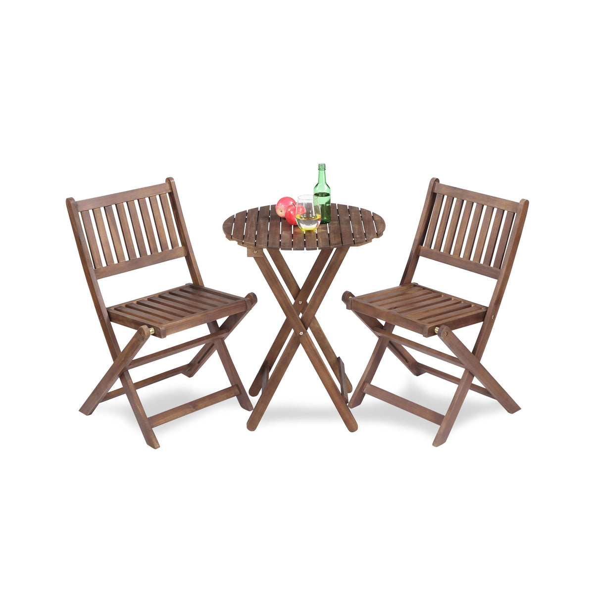 3-Piece Acacia Wood Bistro Set, Wooden Folding Patio Furniture for Garden Backyard Balcony Porch w/ 1 Coffee Table and 2 Foldable Chairs, Natural Stained W2640P209682-djyc