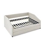 Full Size Daybed with Trundle Upholstered Tufted Sofa Bed, Linen Fabric, Beige (82.5"x58"x34") W487S00179-djyc