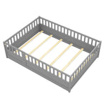Full sizeFloor bed, integral construction with super high security barrier, door, children's floor bed frame, Montessori wooden children's floor bed, Support slat Grey W1858P164944-djyc