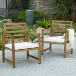 Outdoor Acacia Wood Club Chairs, 2-Pcs Set, Natural Stained / White, 25.5'D x 24.5'W x 33.0'H 56836-djyc