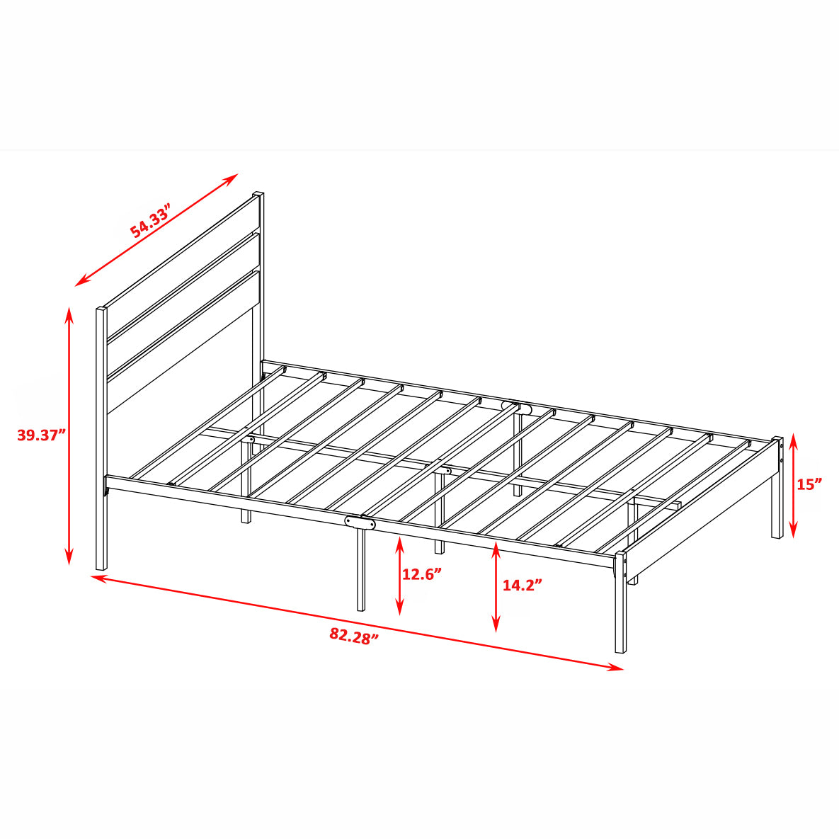 Full Size Bed Frame with Wood Headboard, Metal Frame with Strong Slats, Noise Free,No Box Spring Needed-Brown. W2336P167501-djyc