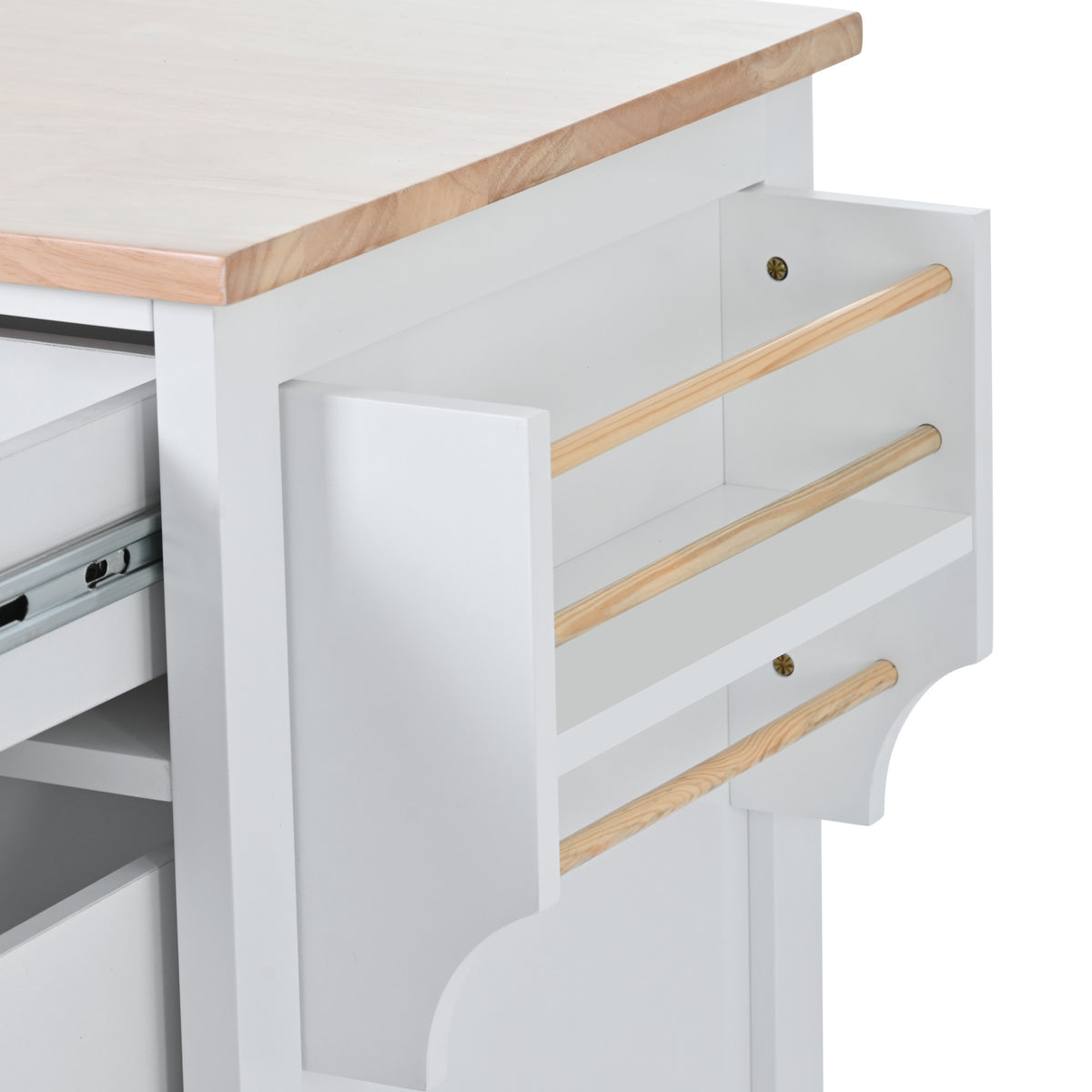 K&K Store Kitchen Cart with Rubber Wood Countertop , Kitchen Island has 8 Handle-Free Drawers Including a Flatware Organizer and 5 Wheels for Kitchen Dinning Room, White SK000002AAW-djyc