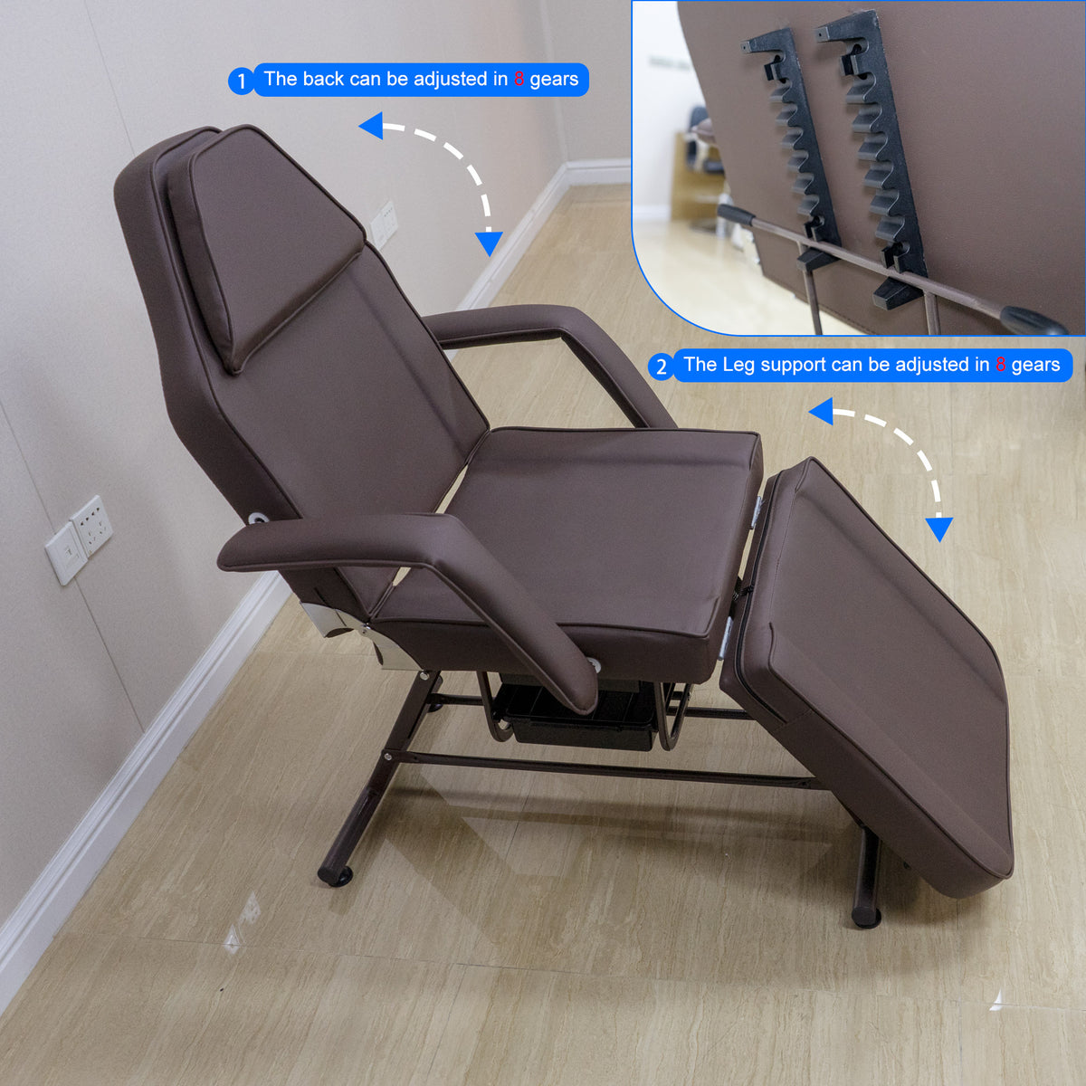 Tattoo Chair for Client, Facial Beds for Esthetician Adjustable 3-Section Lash Tattoo Bed, 72 Inches Facial Spa Chair Professional Tattoo Chair for Artist Beauty Massage Salon,Brown W1767P195862-djyc