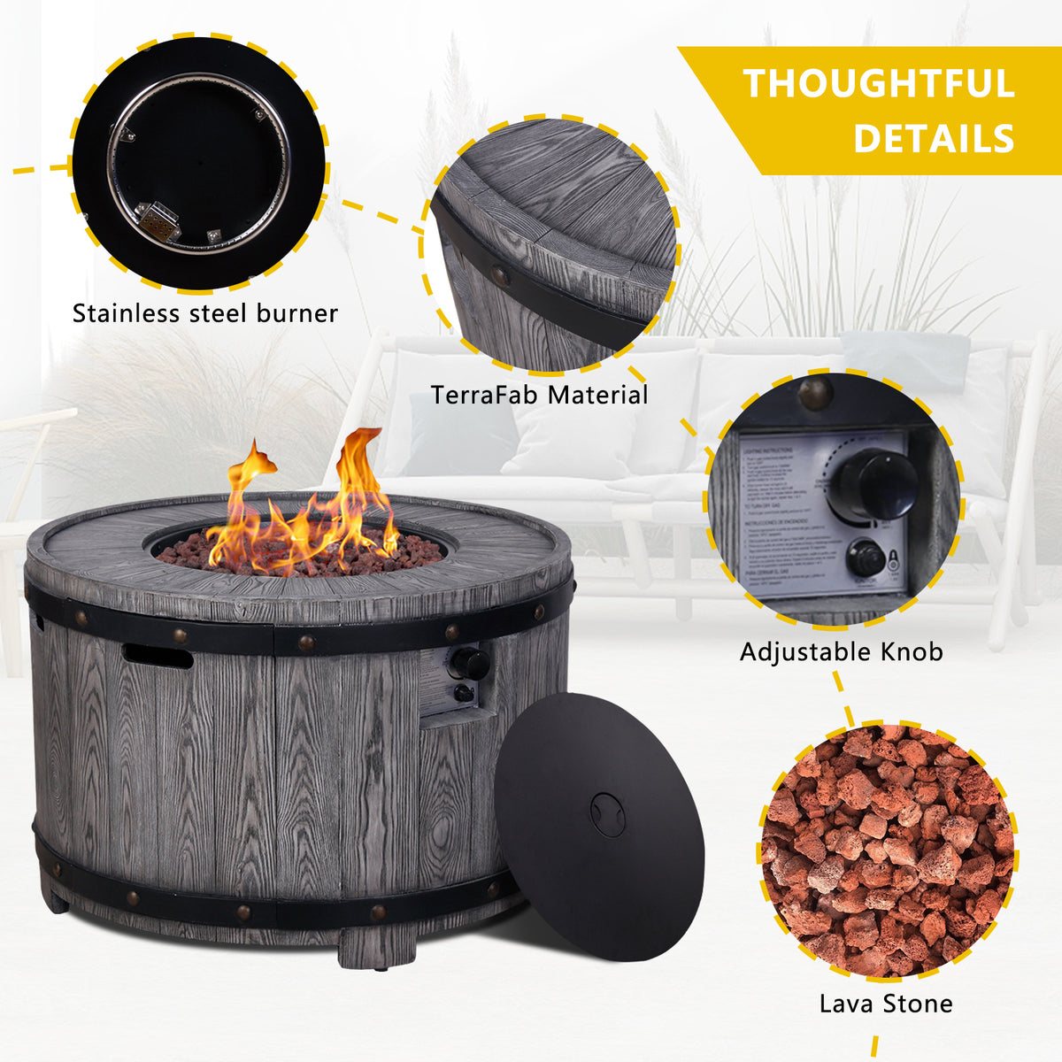 Hot Sales Product Faux Wood Grain Gas Fire Pit Table, Create A Wild-joy Resort On Your Patio With This Fire Pit Table W2029120113-djyc