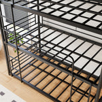 Triple Twin Bunk Beds, Twin Over Twin Over Twin Metal Bunk Bed Platform Frame, Two Attached Ladders, Easy Access Guard-Rail, No Box Spring Need (Black) W840P209935-djyc