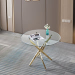 Contemporary Round Clear Dining Tempered Glass Table with Gold Finish Stainless Steel Legs W1241106643-djyc