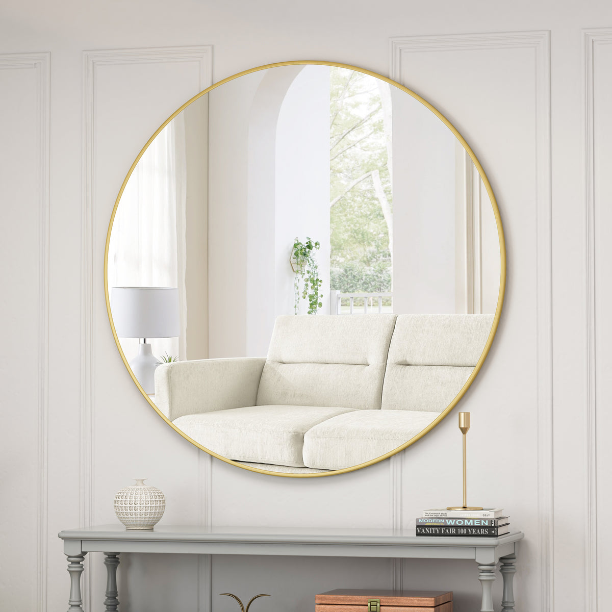 Wall Mirror 39 Inch Gold Circular Mirror Metal Framed Mirror Round Vanity Mirror Dressing Mirror, for Bathroom, Living Room, Bedroom Wall Decor W143570512-djyc