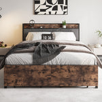Queen Size Bed Frame, Storage Headboard with Charging Station and 2 Drawers, Solid and Stable, Noise Free, No Box Spring Needed, Easy Assembly, Vintage Brown and Gray W840137808-djyc