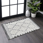 Step Collection High-Low Trellis Cream/Anthracite Indoor Area Rug, 2'x3', Modern, Contemporary, Geometric, Bohemian, Bedroom, Kitchen, Living Room, Doormat, Non Shedding Carpet-B189P448809