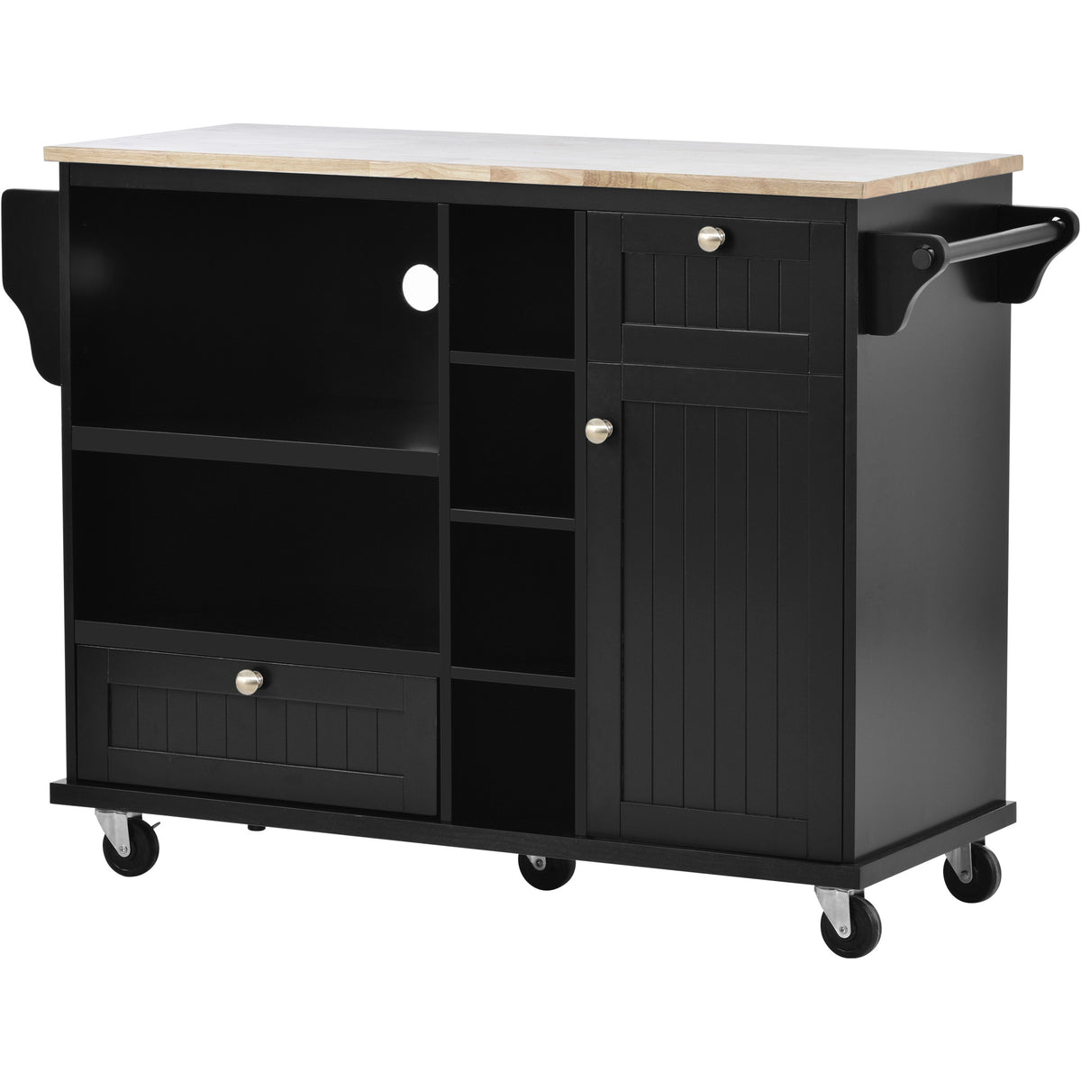 Kitchen Island Cart with Storage Cabinet and Two Locking Wheels,Solid wood desktop,Microwave cabinet,Floor Standing Buffet Server Sideboard for Kitchen Room,Dining Room,, Bathroom(Black) WF296670AAB-djyc