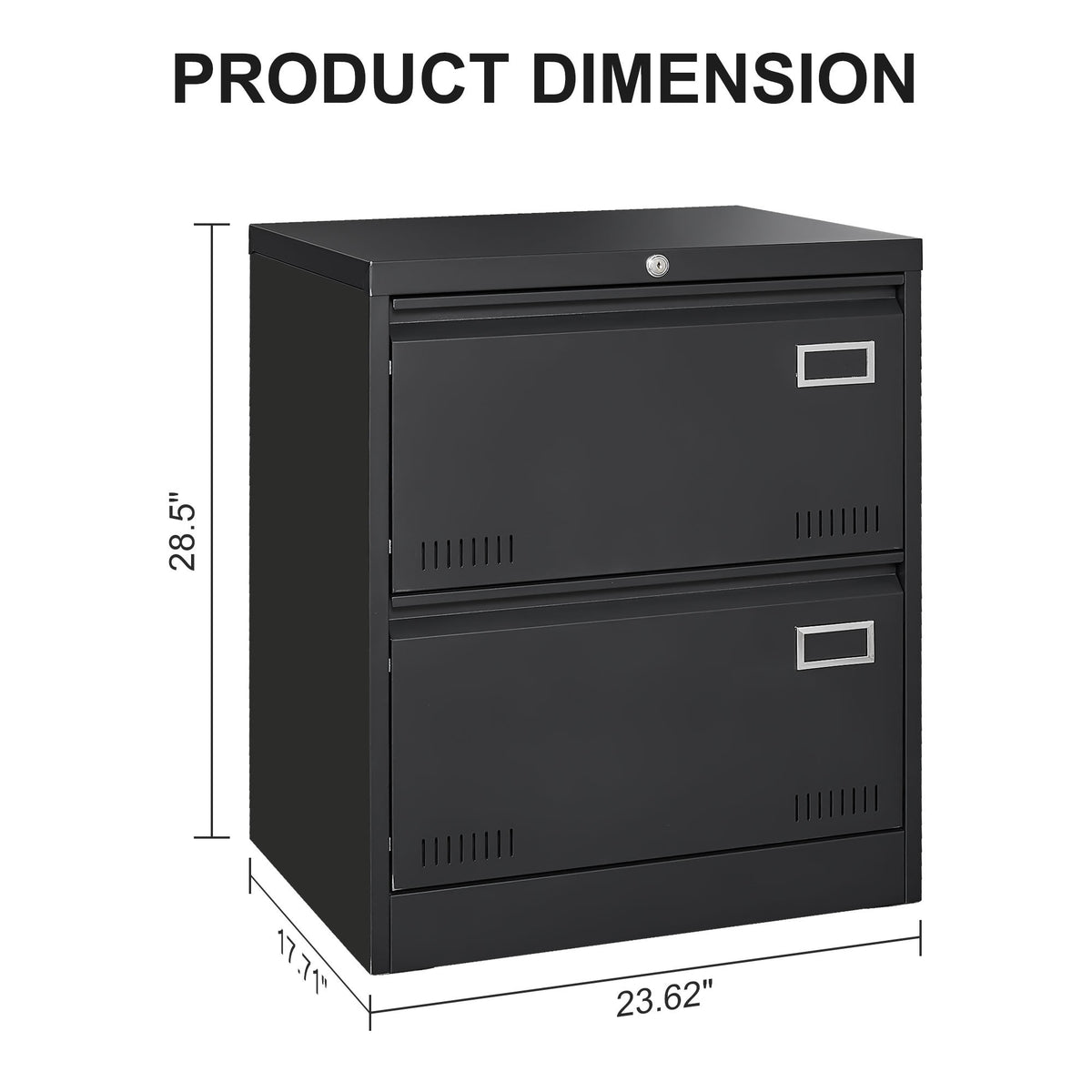 2 Drawer Metal Lateral File Cabinet with Lock,Office Vertical Files Cabinet for Home Office/Legal/Letter/A4,Locking Metal File Cabinet,Assembly Required (Black,with 2 Drawer) W1247P160450-djyc