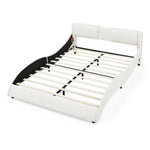 Queen Bed Frame Modern Faux Leather Upholstered Platform Bed Frame with and Headboard Wave Like Curve Low Profile Bed Frame,Wood Slats Support,Easy Assembly,White W487P169714-djyc
