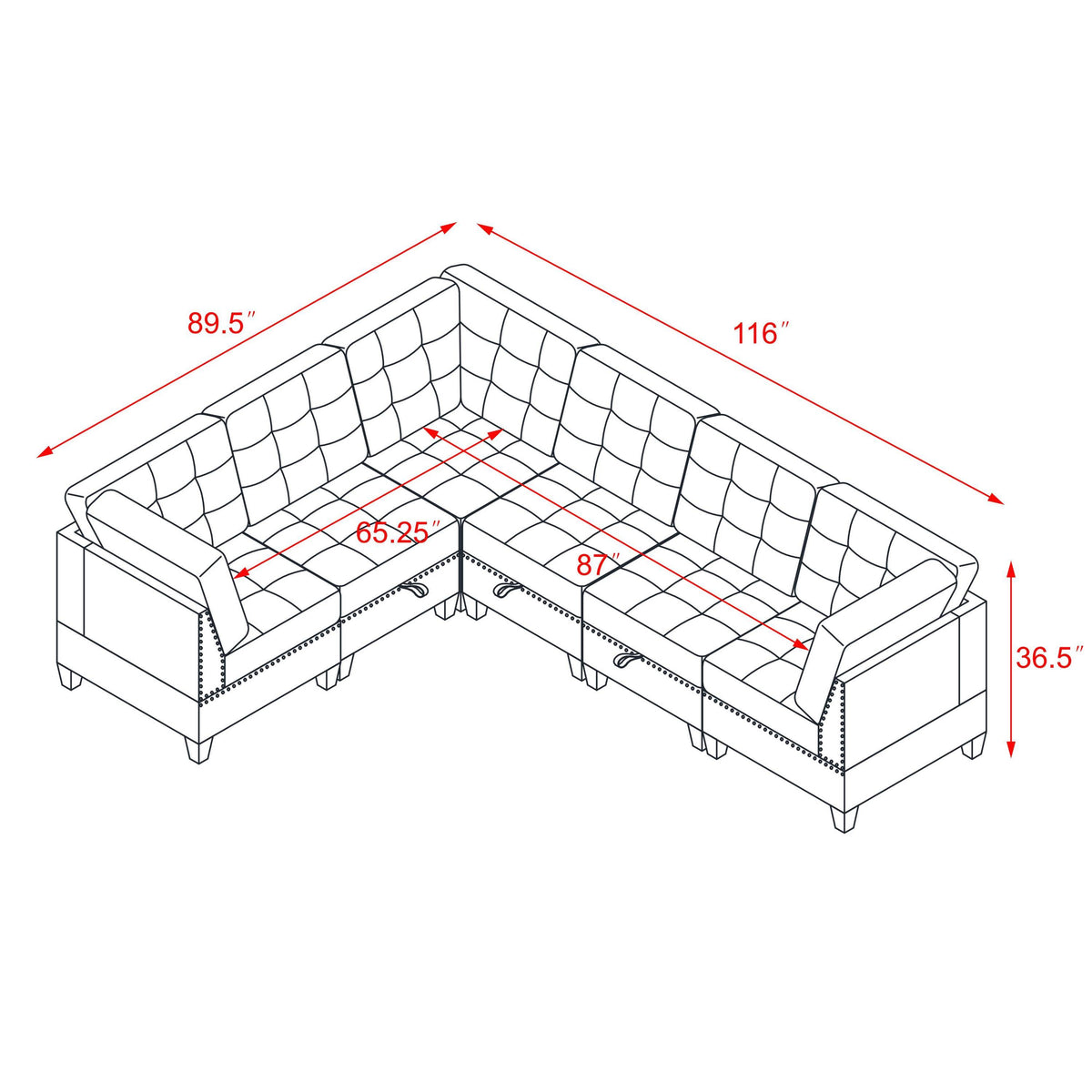 L shape Modular Sectional Sofa,DIY Combination,includes Three Single Chair and Three Corner ,Ivory Chenille W487S00197-djyc