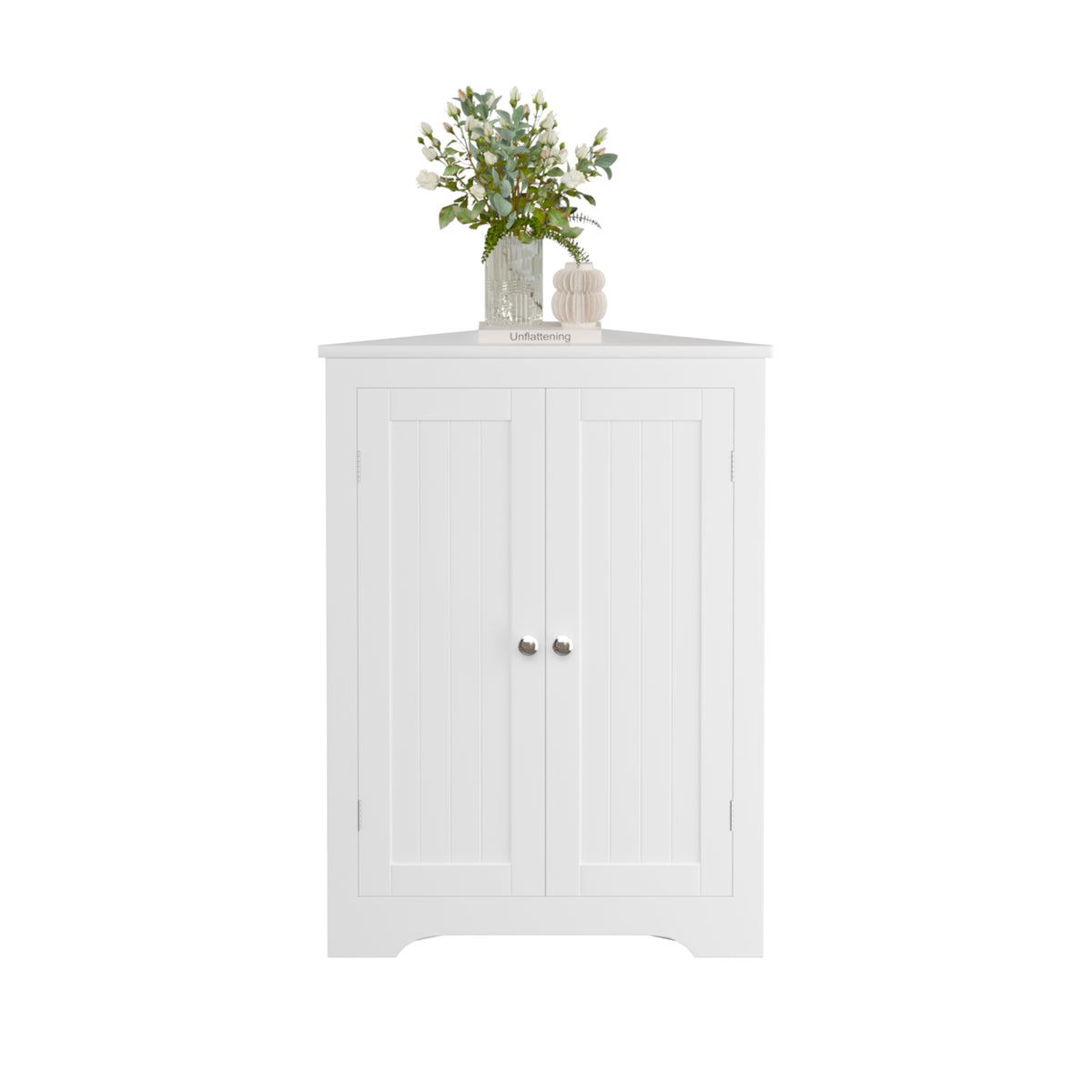 Floor Corner Cabinet with 2 Doors and Adjustable Shelves, Freestanding Narrow Cabinet Organizer, Corner Storage Cabinets for Bathroom, Kitchen, Living Room, or Bedroom, White W808P175911-djyc