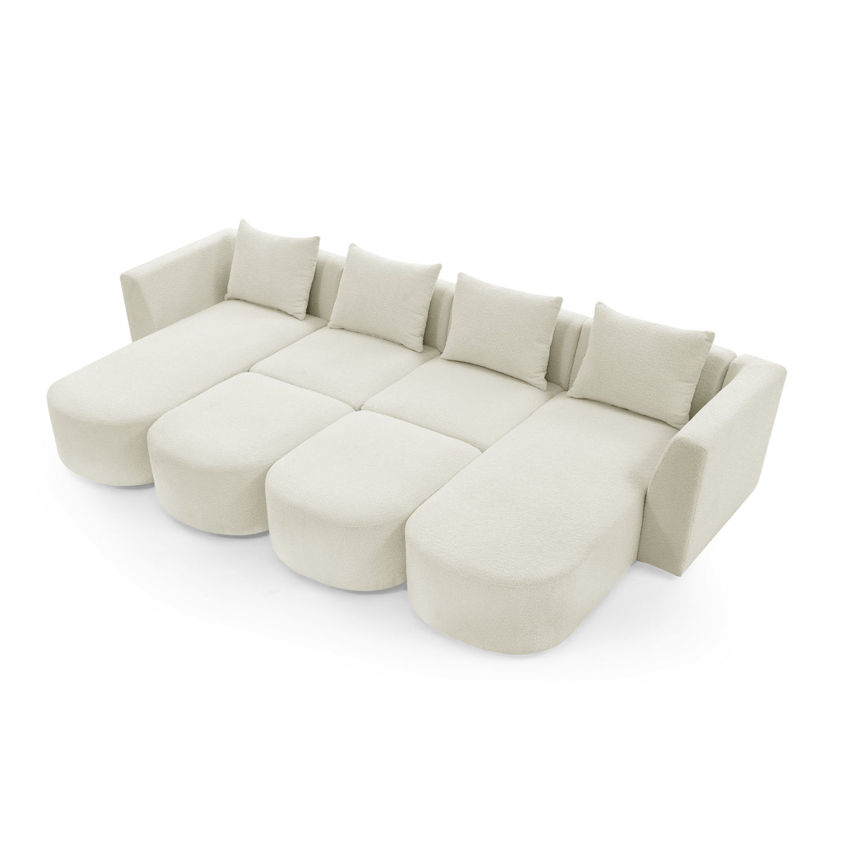 U Shape Sectional Sofa including Two Single Seat, Two Chaises and Two Ottomans, Modular Sofa, DIY Combination, Loop Yarn Fabric, Beige W487S00155-djyc