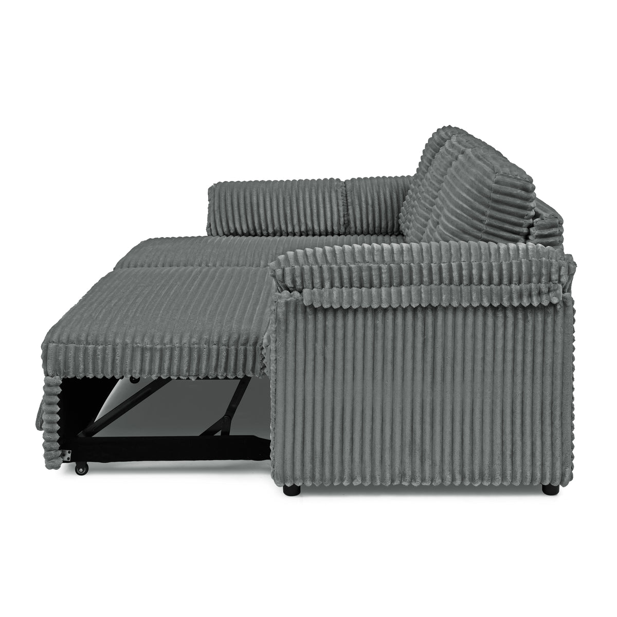 Corduroy Tufted Upholstered Sleeper Sectional Sofa, L-Shaped Modular Convertible Sofa with Storage Chaise, Pull Out Sleep Couch Bed and Reclining Backrest Perfect for Living Space,Grey W487S00225-djyc