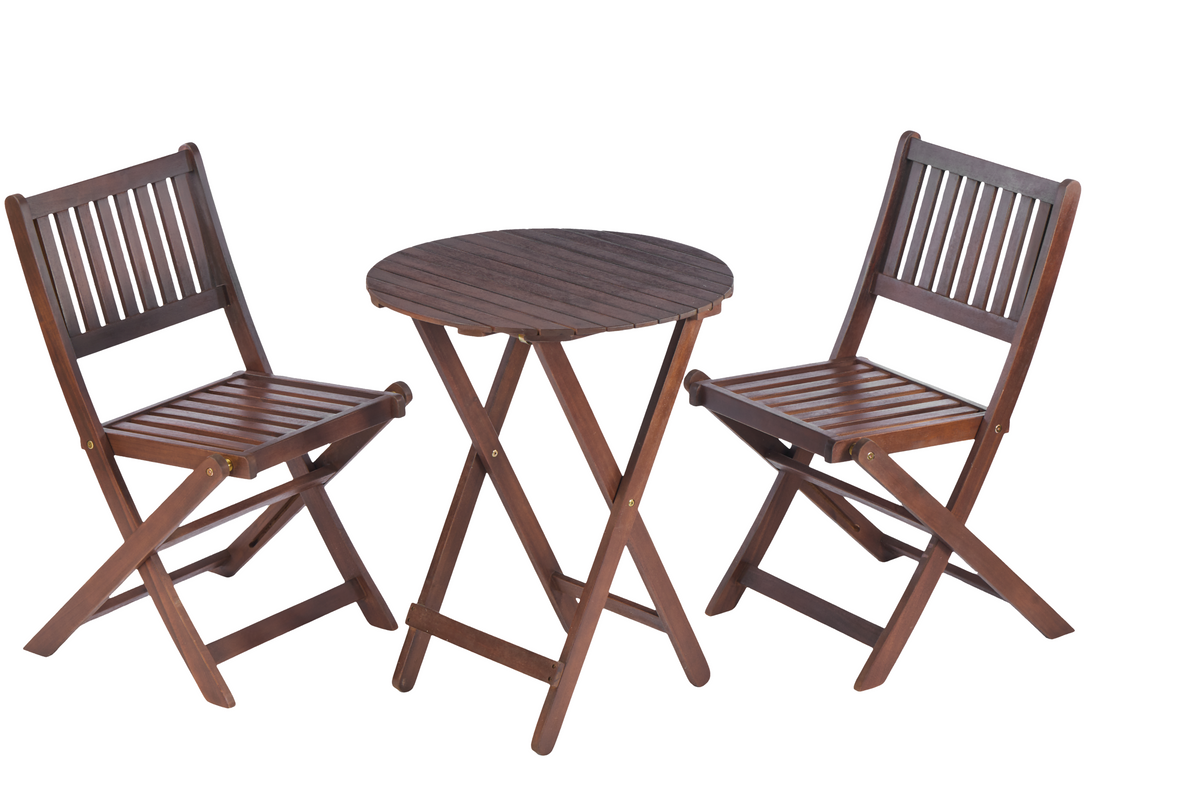 3-Piece Acacia Wood Bistro Set, Wooden Folding Patio Furniture for Garden Backyard Balcony Porch w/ 1 Coffee Table and 2 Foldable Chairs, Natural Stained W2640P209682-djyc