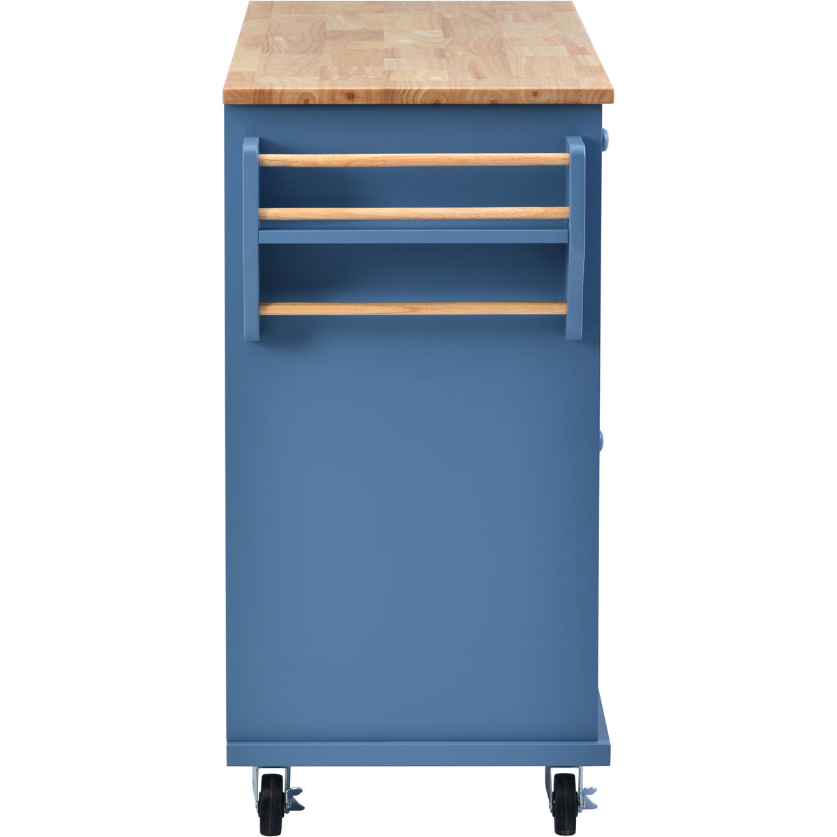 Kitchen cart with Rubber wood desktop rolling mobile kitchen island with storage and 5 draws 53 Inch length (Blue) WF297003AAG-djyc