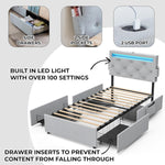 Twin Bed Frame with USB Charging Station & LED Lights, Twin Bed Frame with Headboard & 4 Storage Drawers W1960P175563-djyc