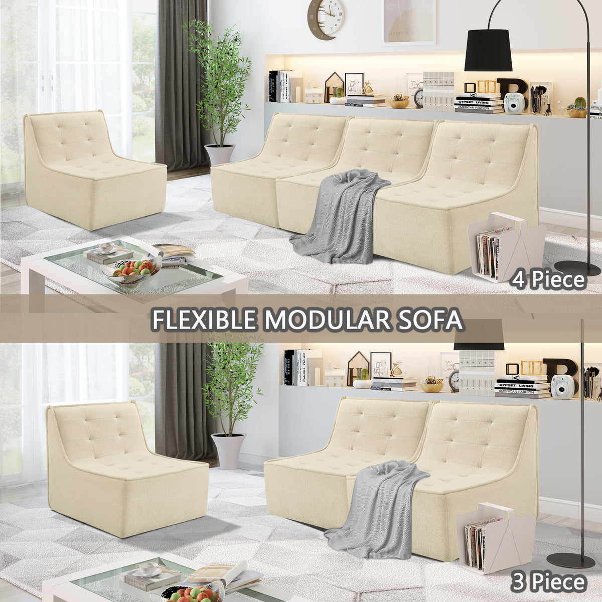 Fireside Chair, Lazy Floor Sofa Couch, Large Bean Bag Chair for Adults with High Resilience Foam for Living Room, Bedroom and Office, Velvet Fabric, Khaki W1998P195214-djyc