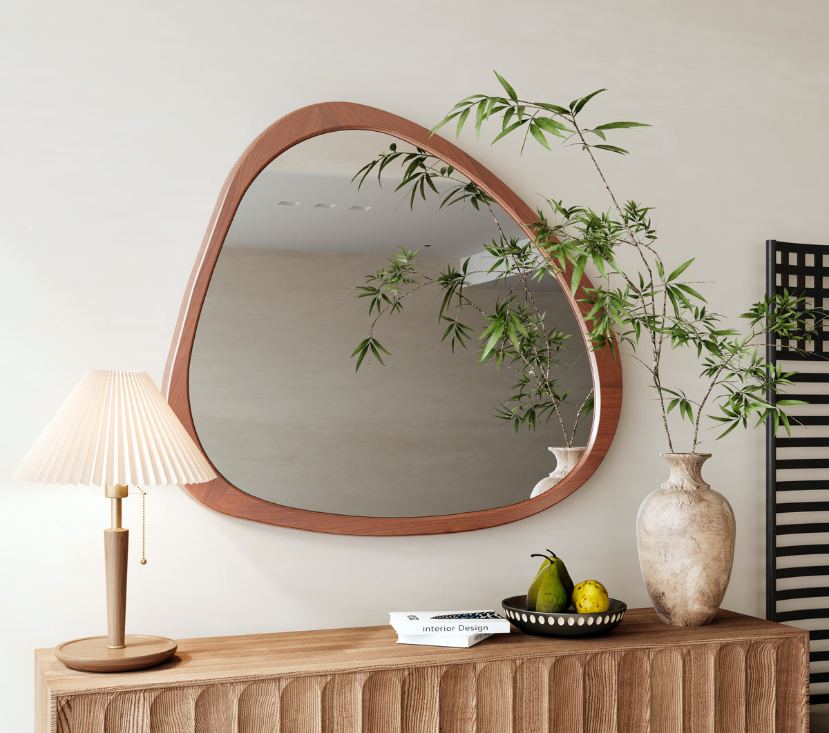 Solid Wood Mirror 45 Inch Asymmetrical Wall Mirror Wooden Framed Mirror Large Sized Dressing Mirror, for Living Room, Bedroom, Bathroom, Hallway or Entry Way W1435142944-djyc