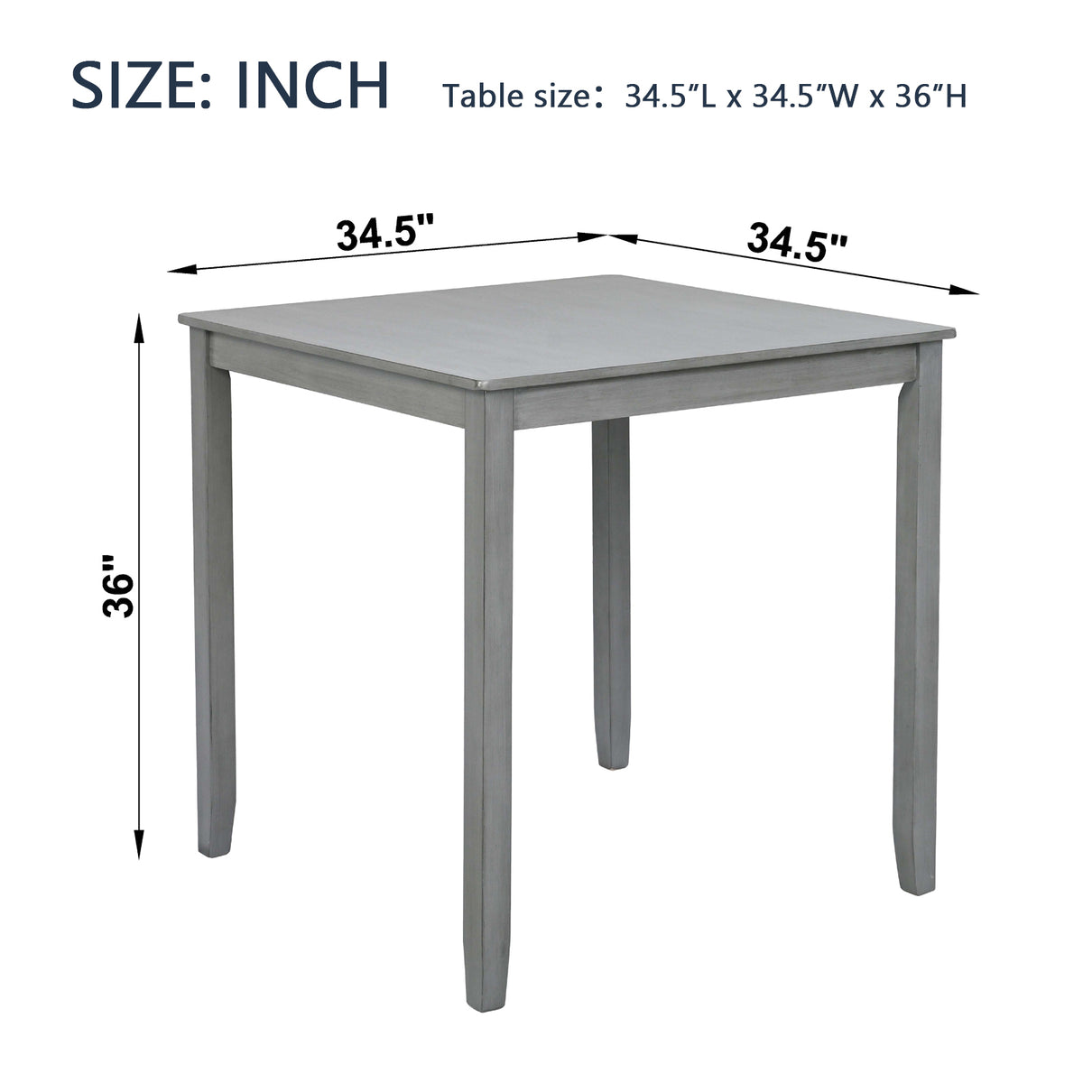 Wooden Dining Square Table, Kitchen Table for Small Space, 4 Person Counter Height Table, Gray,ONLY THE TABLE W1998126370-djyc