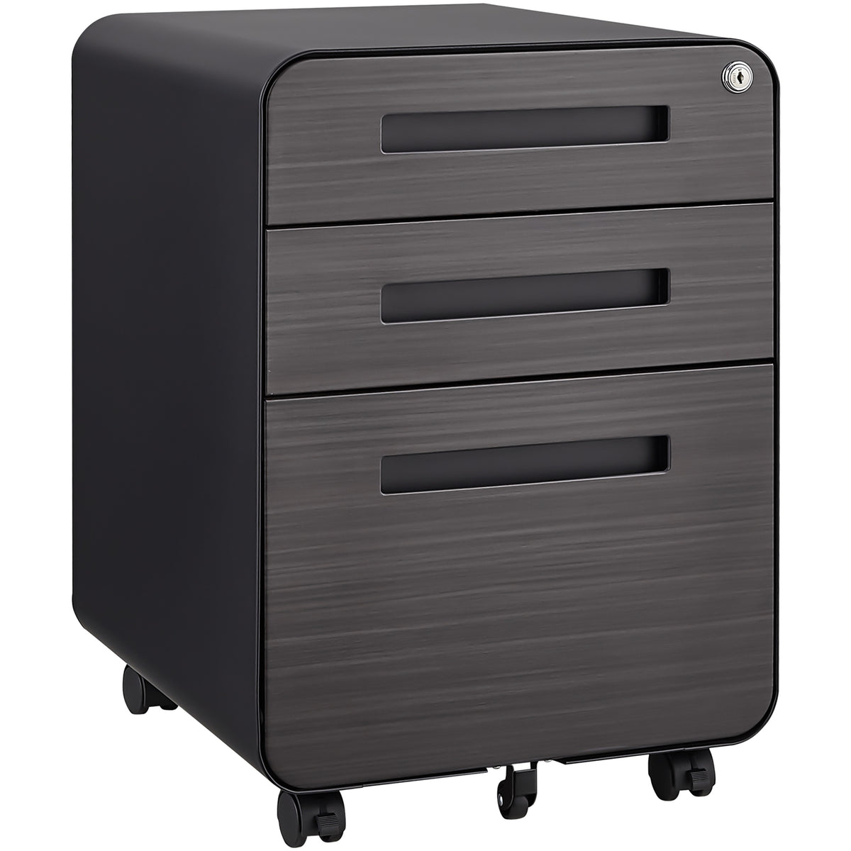 3 Drawer Mobile File Cabinet Under Desk Office,Simple Style Versatile Storage Cabinet for Legal/Letter/A4 Files, 5 Wheel Design Anti-Tilting Cold Rolled Steel Waterproof Moisture-Proof Black W1247P145907-djyc