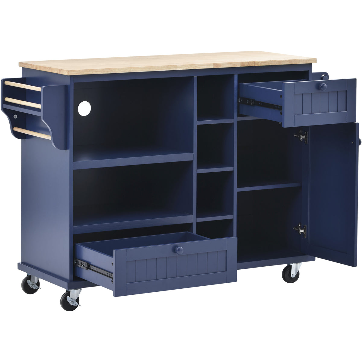 Kitchen Island Cart with Storage Cabinet and Two Locking Wheels,Solid wood desktop,Microwave cabinet,Floor Standing Buffet Server Sideboard for Kitchen Room,Dining Room,, Bathroom(Dark blue) WF296670AAN-djyc