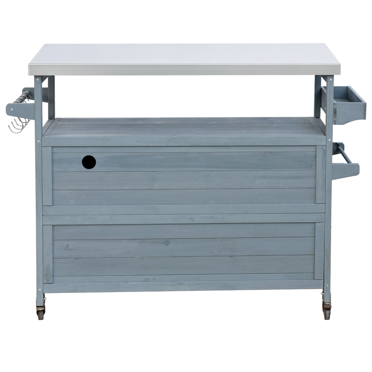 K&K Outdoor Kitchen Island, Rolling Bar Cart & Storage Cabinet, Farmhouse Solid Wood Outdoor Grill Table with Stainless Steel Top, Spice Rack , Towel Rack for Kitchen & BBQ , Grey Blue WF532198AAG-djyc