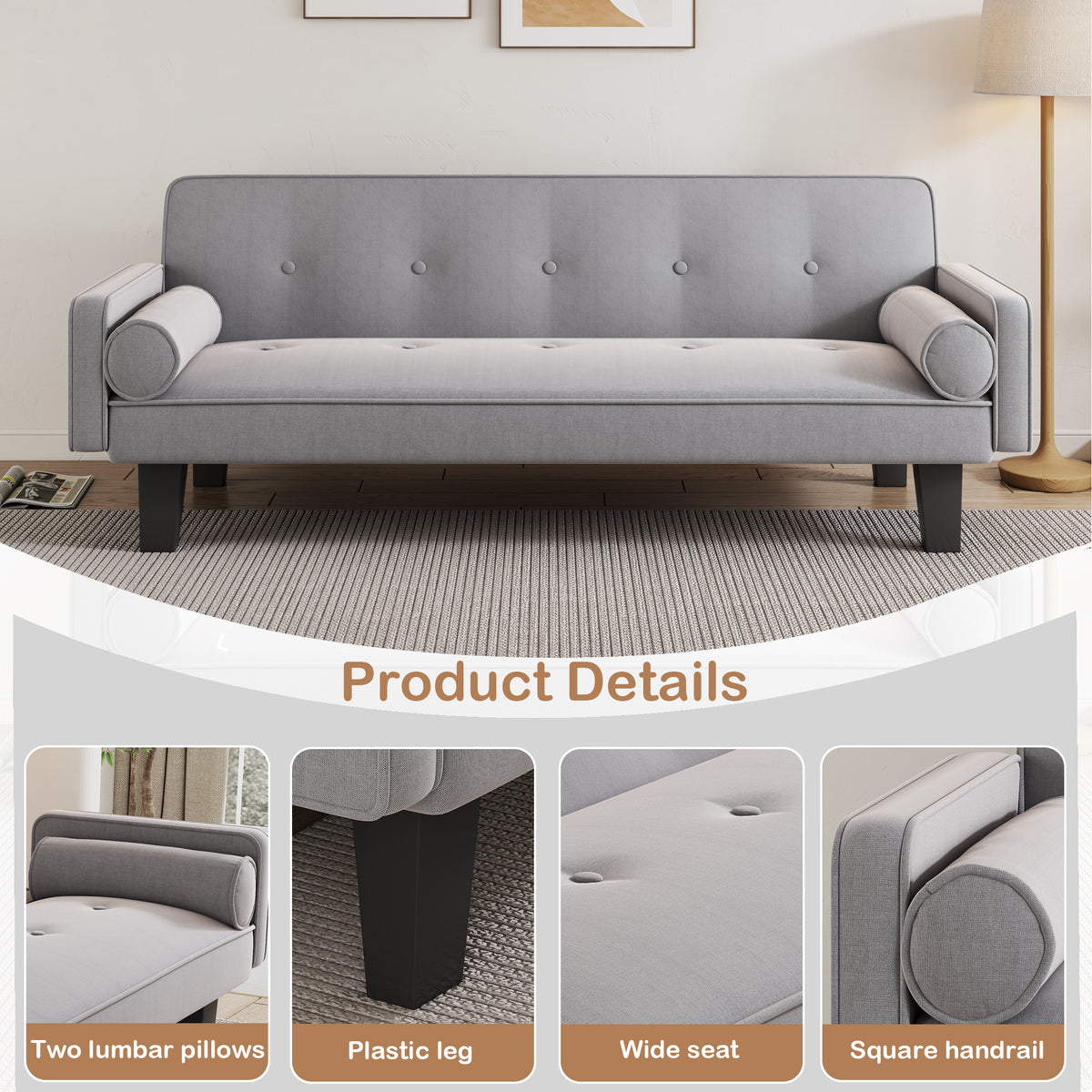 The sofa can be converted into a sofa bed, including two pillows, 72 "beige cotton linen sofa bed suitable for family living rooms W1278126839-djyc