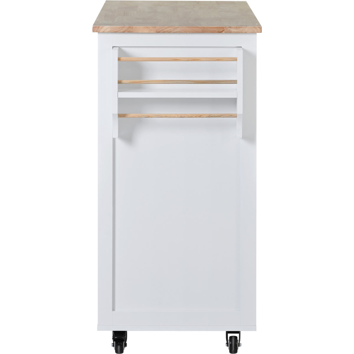 K&K Store Kitchen Cart with Rubber Wood Countertop , Kitchen Island has 8 Handle-Free Drawers Including a Flatware Organizer and 5 Wheels for Kitchen Dinning Room, White SK000002AAW-djyc