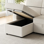 85 Inches Corduroy Sofa Bed, 3 Seater Sleeper Sofa with Storage Chaise, Square Handrail With Two Cup-holder And USB Charge Port, Pull Out Couch for Living Room W834S00272-djyc