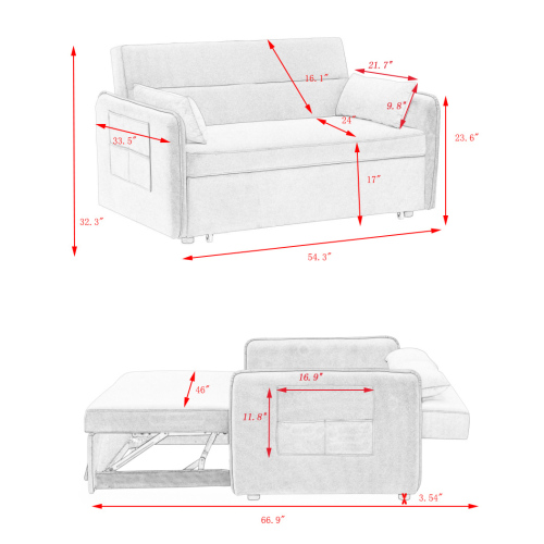 Sofa pull-out bed includes two pillows 54 "pink velvet sofa with small space W1278P144535-djyc