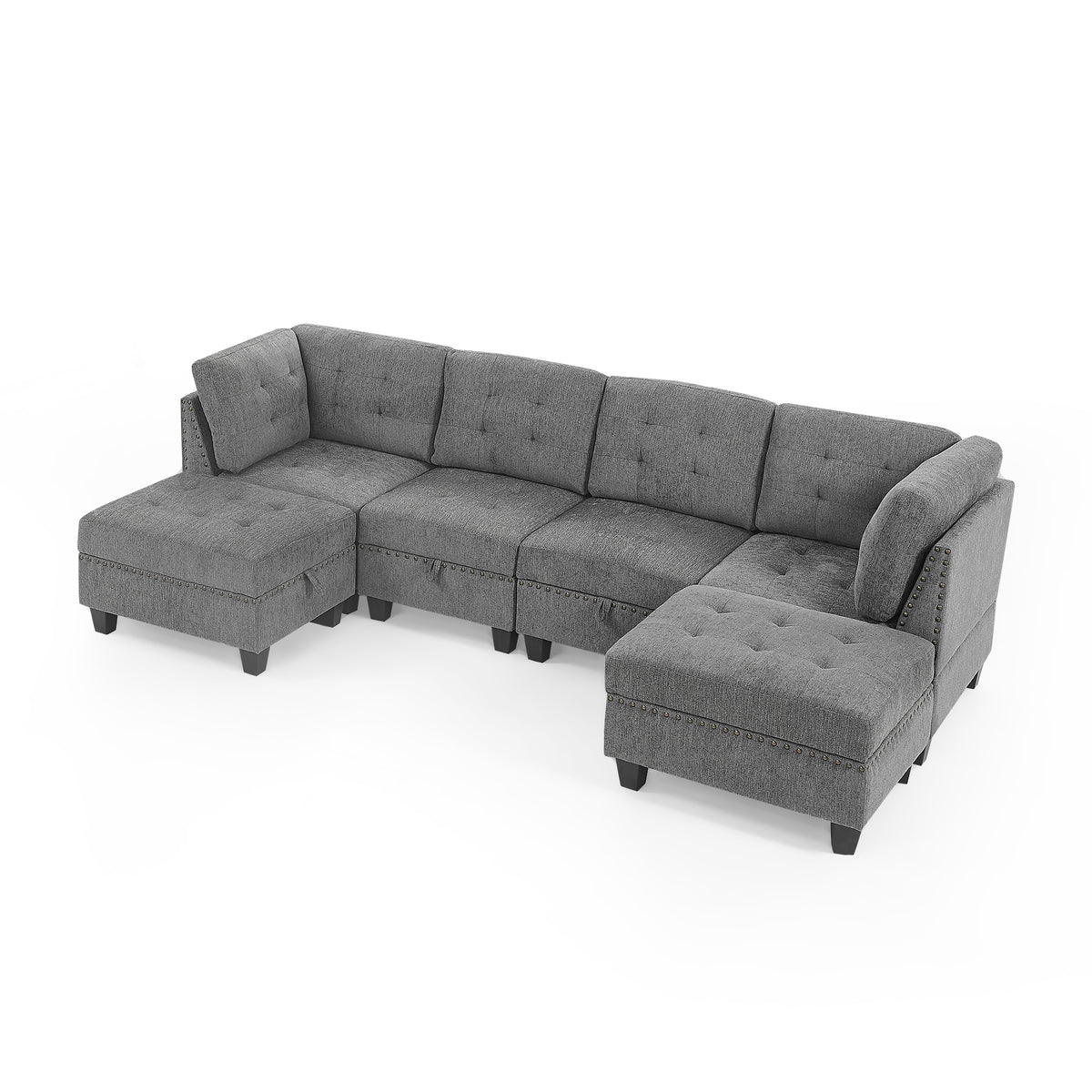 U shape Modular Sectional Sofa,DIY Combination,includes Two Single Chair ,Two Corner and Two Ottoman,Grey Chenille W487S00200-djyc