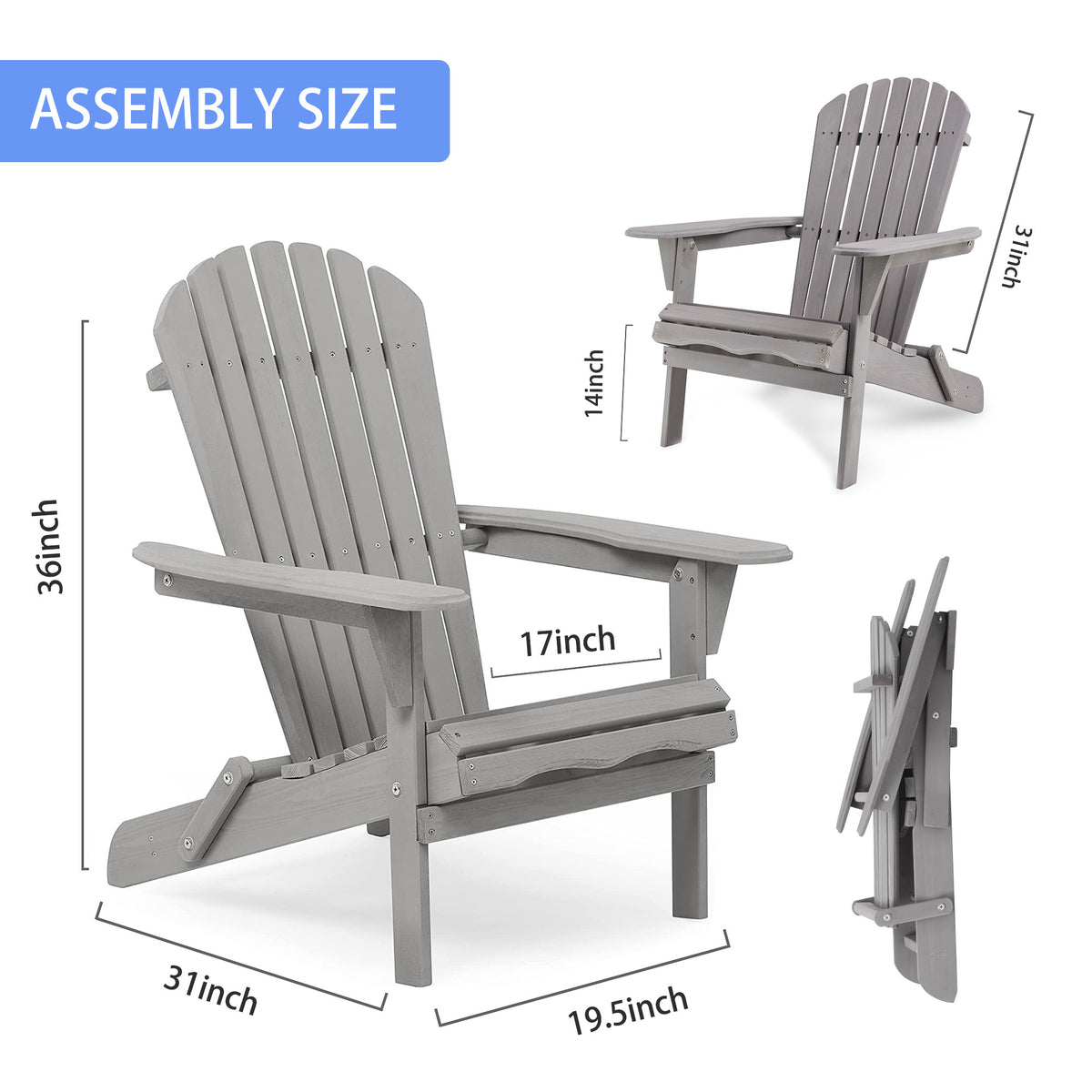 Wood Lounge Patio Chair for Garden Outdoor Wooden Folding Adirondack Chair Set of 2 Solid Cedar Wood Lounge Patio Chair for Garden, Lawn, Backyard, W139058446-djyc