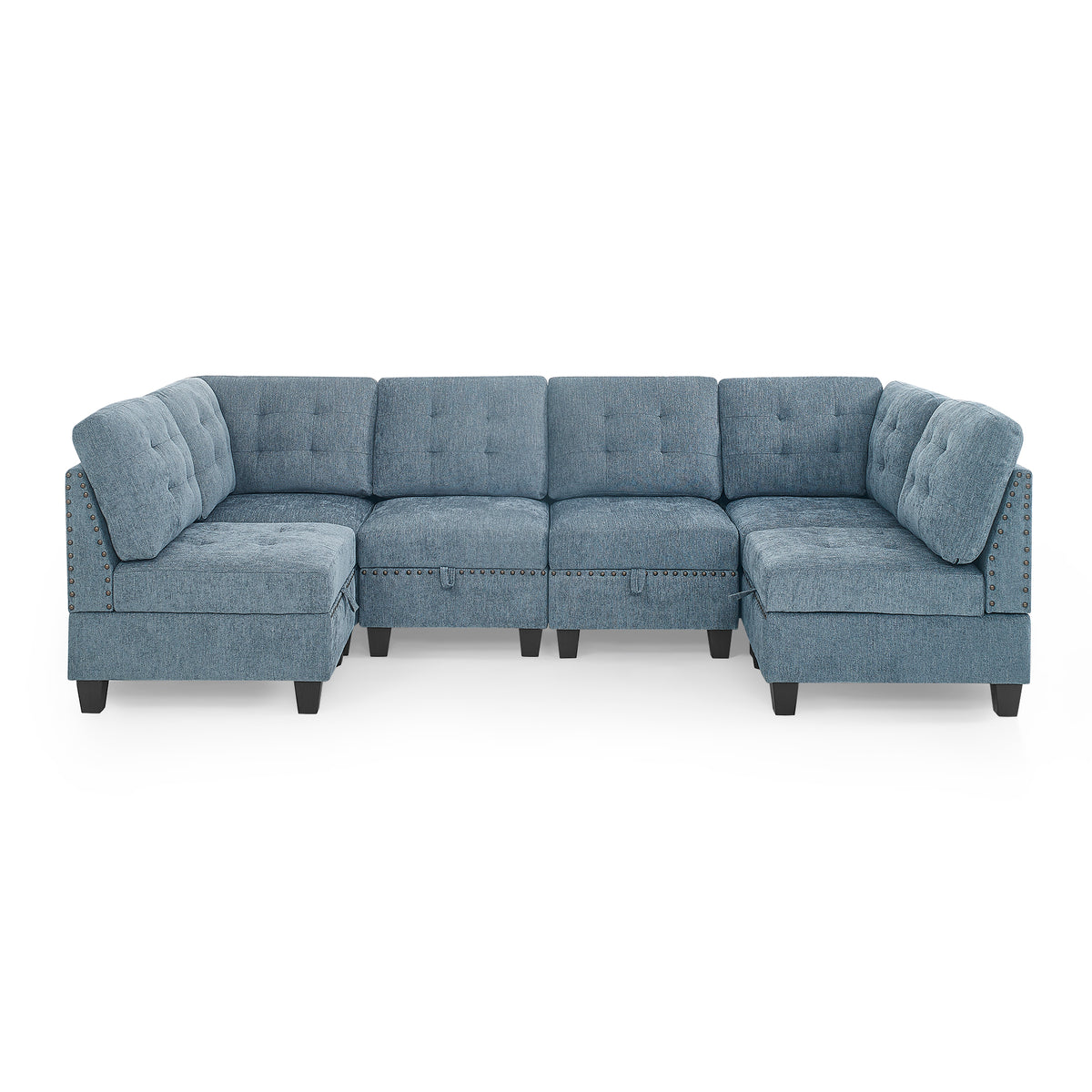 U shape Modular Sectional Sofa,DIY Combination,includes Four Single Chair and Two Corner,Navy Chenille W487S00189-djyc